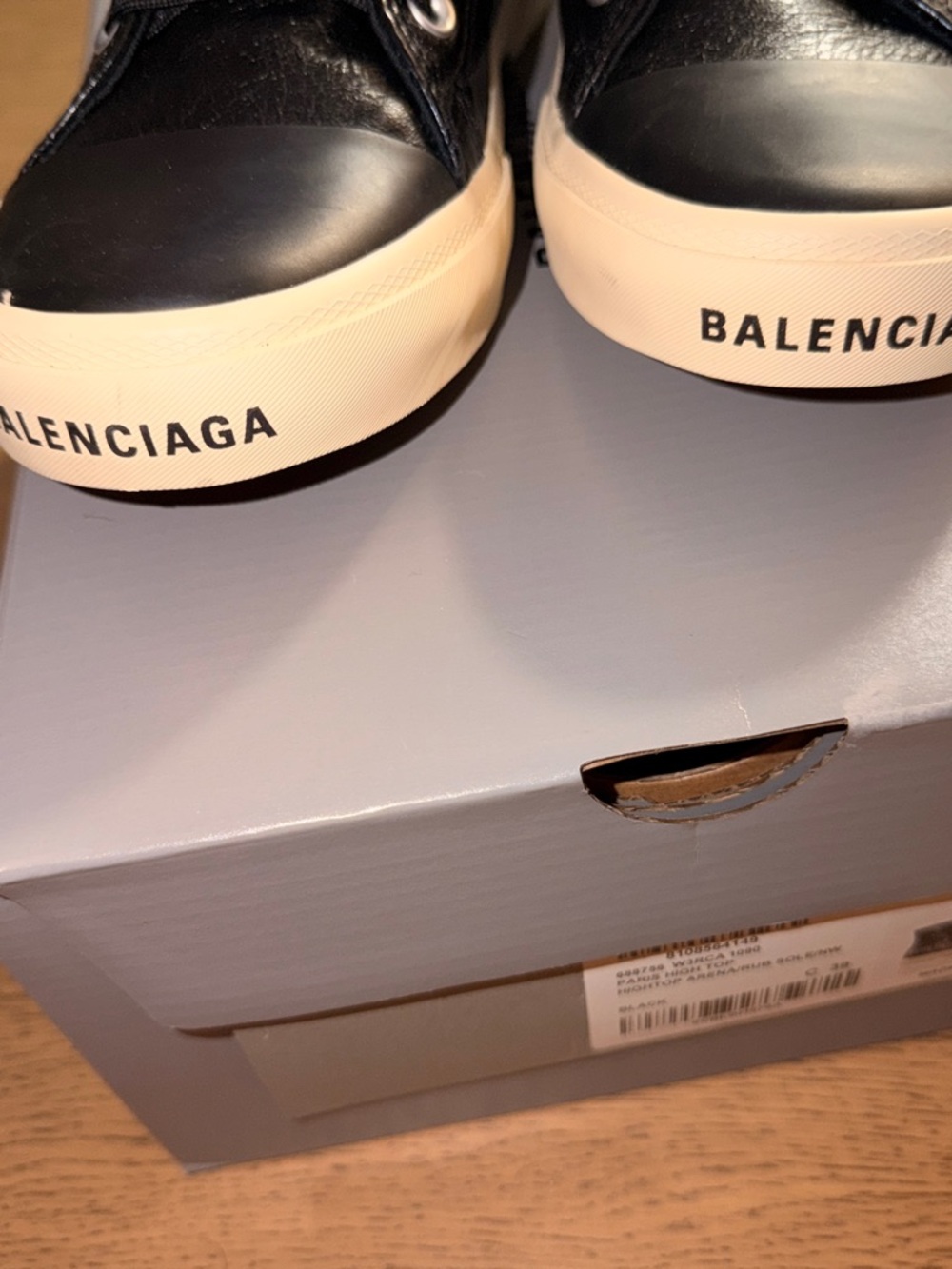 Balenciaga Black Leather High-Top Sneakers with Cream Soles - Picture 2 of 6